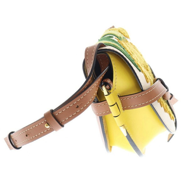 Loewe William Morgan Gate Floral Shoulder Bag Yellow Leather Brown - Picture 3 of 5